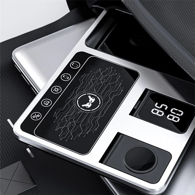 R11 Multifunctional 4 in 1 Wireless Charger Folding Portable Charging Station with Digital Display, White Light, Time Function ( Silver ) R11 Multifunctional 4 in 1 Wireless Charger Folding Portable Charging Station with Digital Display, White Light, Time Function ( Silver )